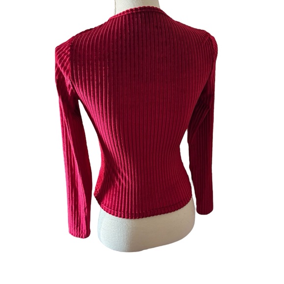 Red Ribbed Long Sleeve Top - Picture 3 of 4